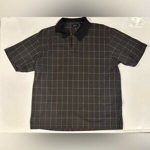 🔥Izod Black and Gray Checkered Short Sleeve Polo Shirt, Men's L